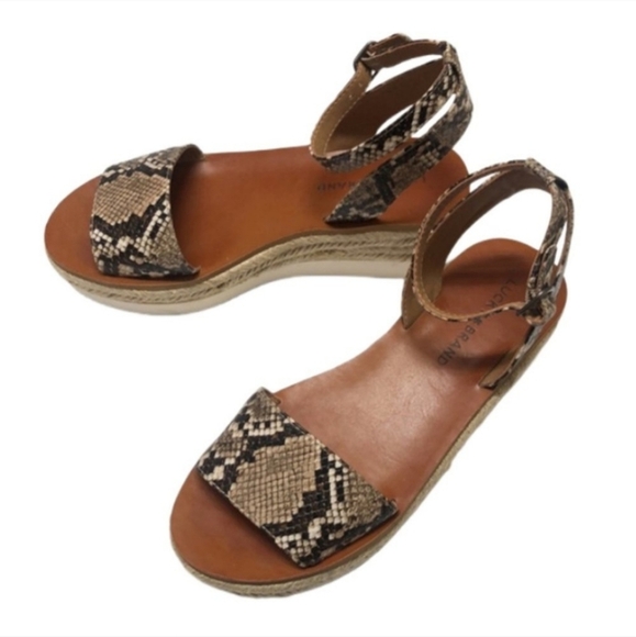 Lucky Brand Jeneka Snakeskin Espadrille Platform Ankle Strap Sandals 8.5 - Picture 2 of 5